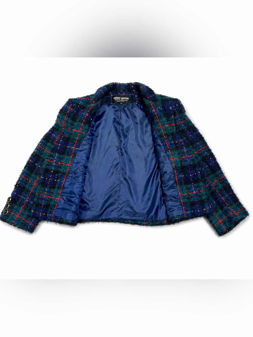 Vintage 80s Plaid Wool Cropped Blazer ILGWU USA Preppy Academia 10 - Picture 4 of 11